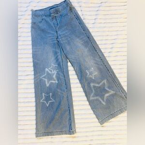 H&M Light Blue Star-Print Wide Leg Jeans